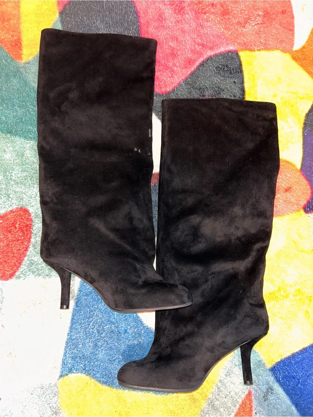 Black Suede Knee-High Women's Boots - Classic Elegant Style